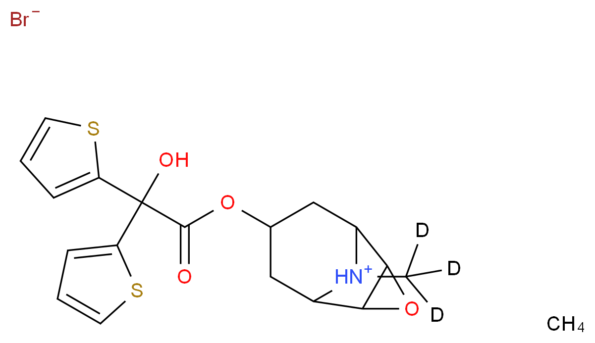 7-{[2-hydroxy-2,2-bis(thiophen-2-yl)acetyl]oxy}-9-(<sup>2</sup>H<sub>3</sub>)methyl-3-oxa-9-azatricyclo[3.3.1.0<sup>2</sup>,<sup>4</sup>]nonan-9-ium methane bromide_分子结构_CAS_1127226-56-5