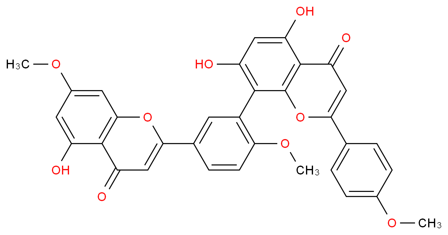 5,7-dihydroxy-8-[5-(5-hydroxy-7-methoxy-4-oxo-4H-chromen-2-yl)-2-methoxyphenyl]-2-(4-methoxyphenyl)-4H-chromen-4-one_分子结构_CAS_521-34-6