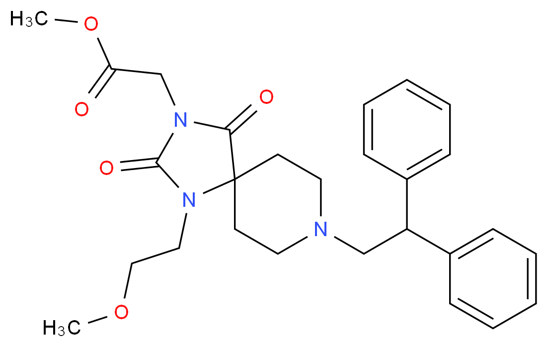 methyl [8-(2,2-diphenylethyl)-1-(2-methoxyethyl)-2,4-dioxo-1,3,8-triazaspiro[4.5]dec-3-yl]acetate_分子结构_CAS_)