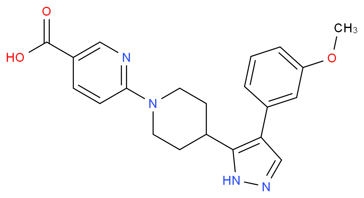 6-{4-[4-(3-methoxyphenyl)-1H-pyrazol-5-yl]piperidin-1-yl}nicotinic acid_分子结构_CAS_)