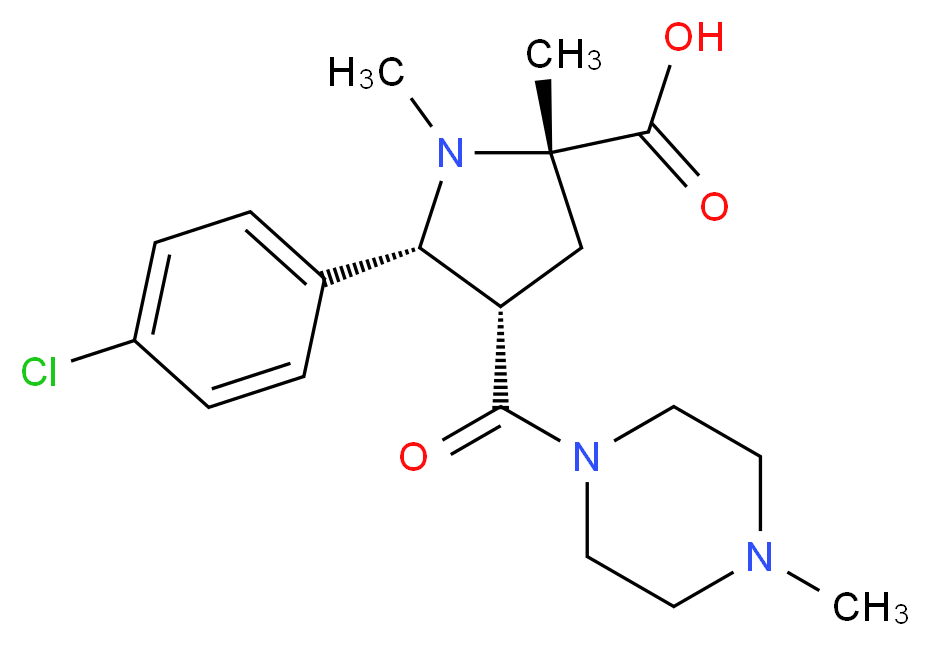 (2S*,4S*,5R*)-5-(4-chlorophenyl)-1,2-dimethyl-4-[(4-methylpiperazin-1-yl)carbonyl]pyrrolidine-2-carboxylic acid_分子结构_CAS_)