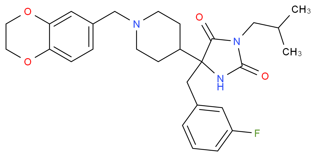 5-[1-(2,3-dihydro-1,4-benzodioxin-6-ylmethyl)-4-piperidinyl]-5-(3-fluorobenzyl)-3-isobutyl-2,4-imidazolidinedione_分子结构_CAS_)