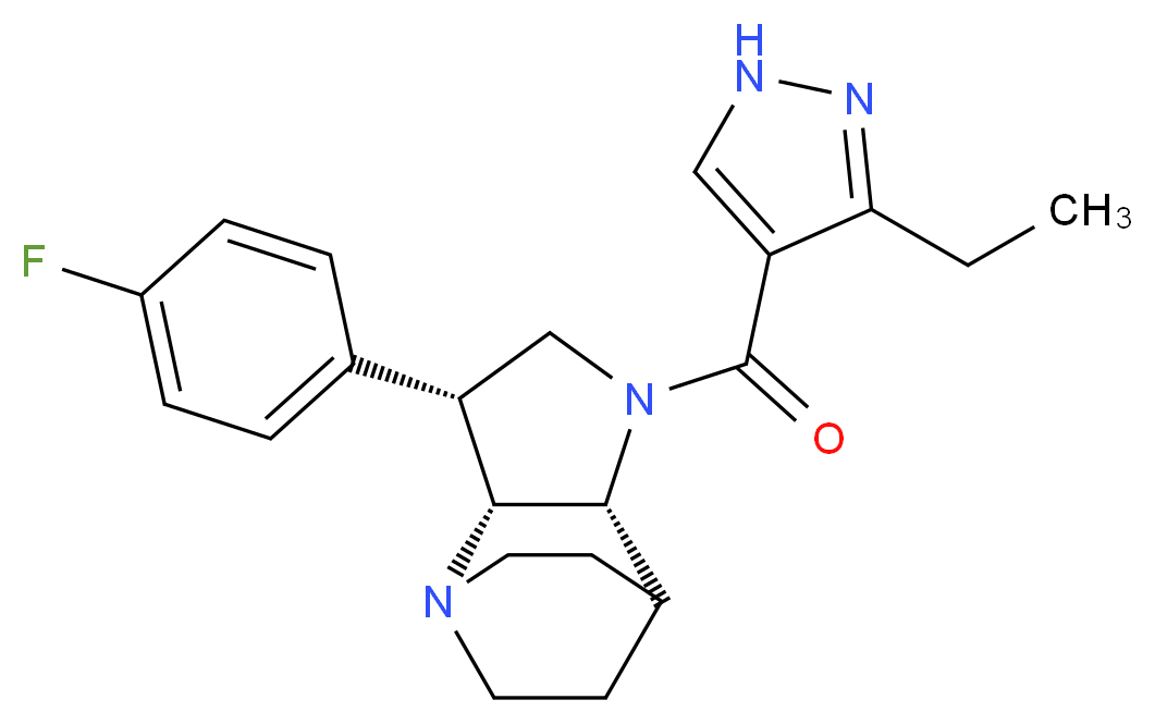 (3R*,3aR*,7aR*)-1-[(3-ethyl-1H-pyrazol-4-yl)carbonyl]-3-(4-fluorophenyl)octahydro-4,7-ethanopyrrolo[3,2-b]pyridine_分子结构_CAS_)