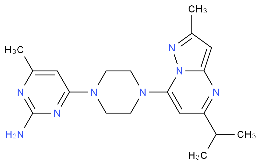 4-[4-(5-isopropyl-2-methylpyrazolo[1,5-a]pyrimidin-7-yl)-1-piperazinyl]-6-methyl-2-pyrimidinamine_分子结构_CAS_)