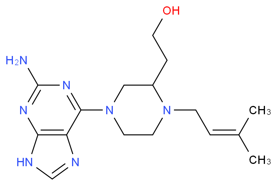 2-[4-(2-amino-9H-purin-6-yl)-1-(3-methyl-2-buten-1-yl)-2-piperazinyl]ethanol_分子结构_CAS_)