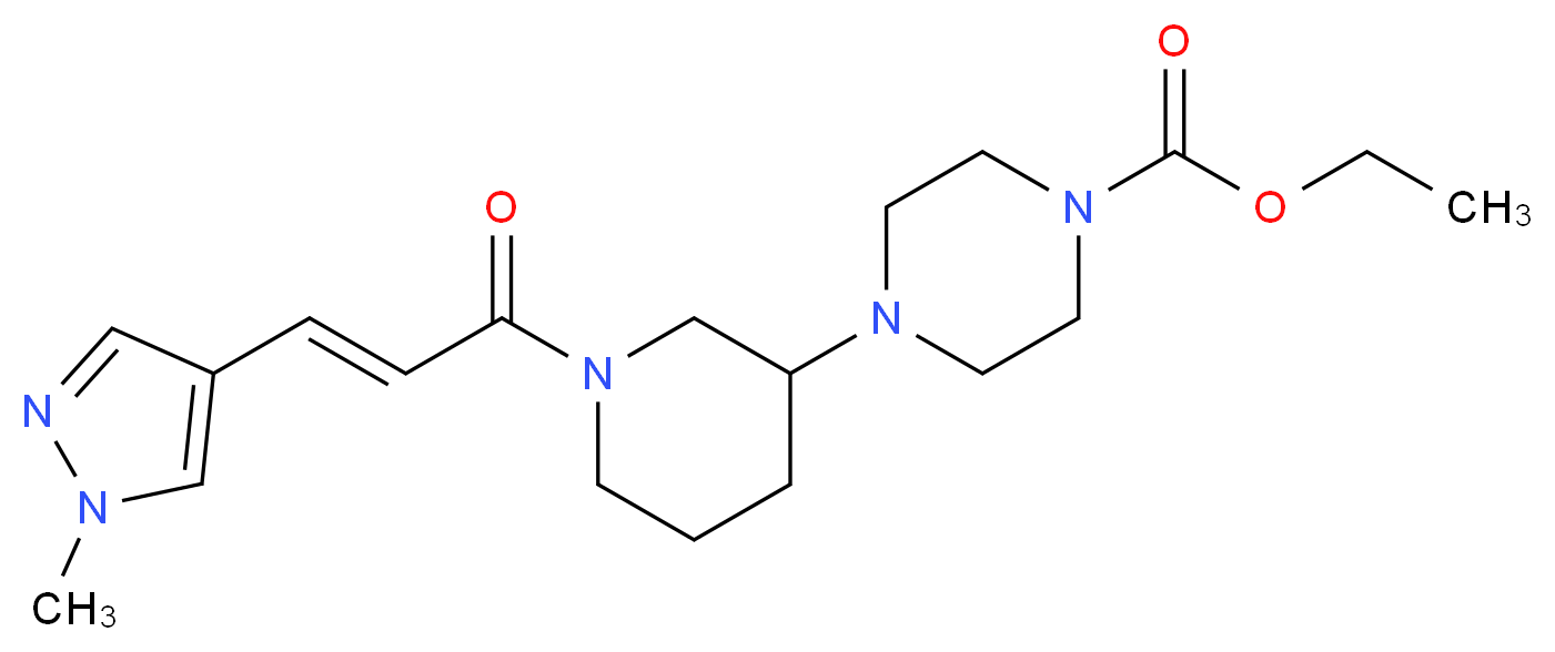 ethyl 4-{1-[(2E)-3-(1-methyl-1H-pyrazol-4-yl)-2-propenoyl]-3-piperidinyl}-1-piperazinecarboxylate_分子结构_CAS_)