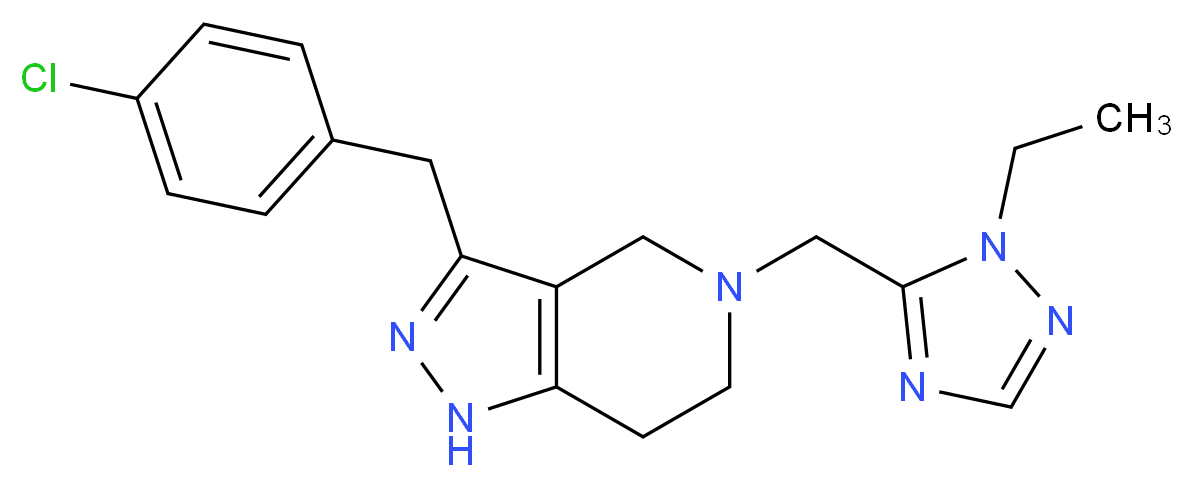 3-(4-chlorobenzyl)-5-[(1-ethyl-1H-1,2,4-triazol-5-yl)methyl]-4,5,6,7-tetrahydro-1H-pyrazolo[4,3-c]pyridine_分子结构_CAS_)