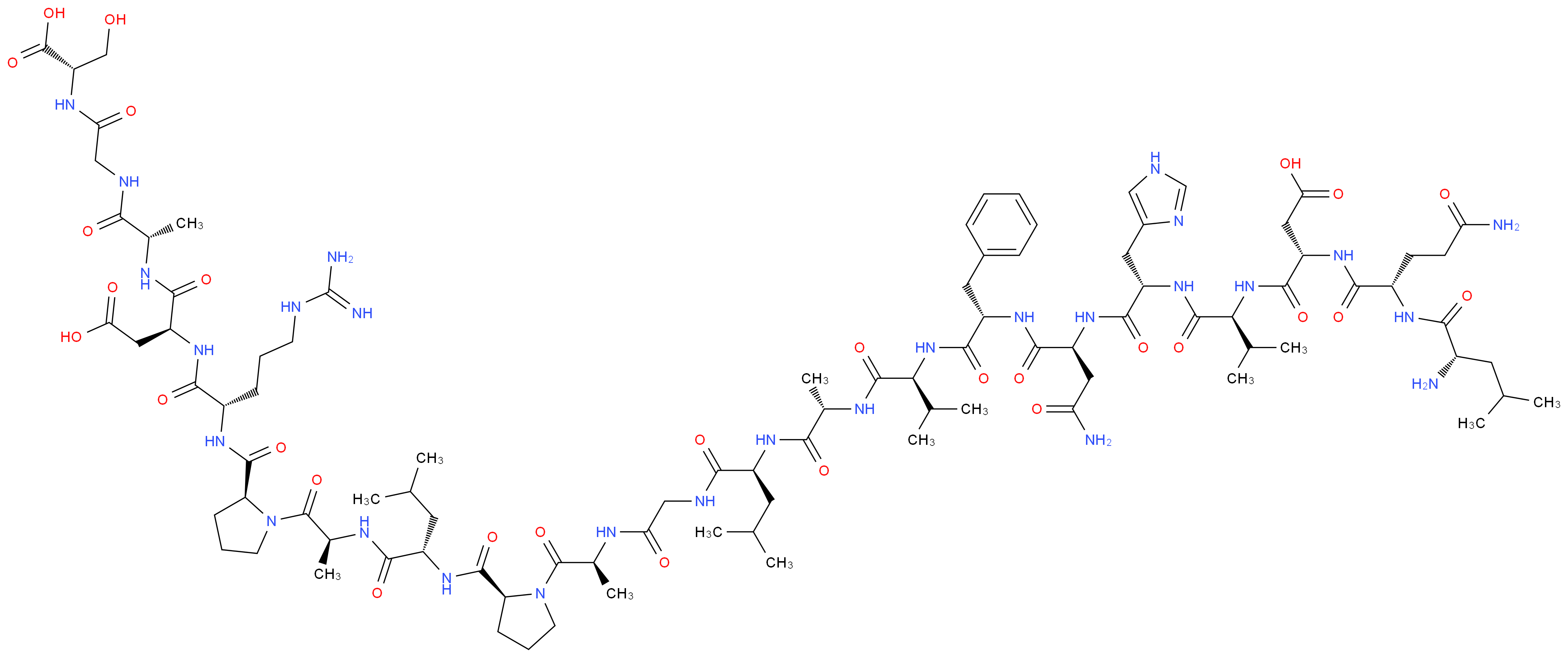 (3S)-3-[(2S)-2-[(2S)-2-amino-4-methylpentanamido]-4-carbamoylbutanamido]-3-{[(1S)-1-{[(1S)-1-{[(1S)-1-{[(1S)-1-{[(1S)-1-{[(1S)-1-{[(1S)-1-[({[(2S)-1-[(2S)-2-{[(1S)-1-{[(2S)-1-[(2S)-2-{[(1S)-4-carbamimidamido-1-{[(1S)-2-carboxy-1-{[(1S)-1-[({[(1S)-1-carboxy-2-hydroxyethyl]carbamoyl}methyl)carbamoyl]ethyl]carbamoyl}ethyl]carbamoyl}butyl]carbamoyl}pyrrolidin-1-yl]-1-oxopropan-2-yl]carbamoyl}-3-methylbutyl]carbamoyl}pyrrolidin-1-yl]-1-oxopropan-2-yl]carbamoyl}methyl)carbamoyl]-3-methylbutyl]carbamoyl}ethyl]carbamoyl}-2-methylpropyl]carbamoyl}-2-phenylethyl]carbamoyl}-2-carbamoylethyl]carbamoyl}-2-(1H-imidazol-4-yl)ethyl]carbamoyl}-2-methylpropyl]carbamoyl}propanoic acid_分子结构_CAS_83286-22-0