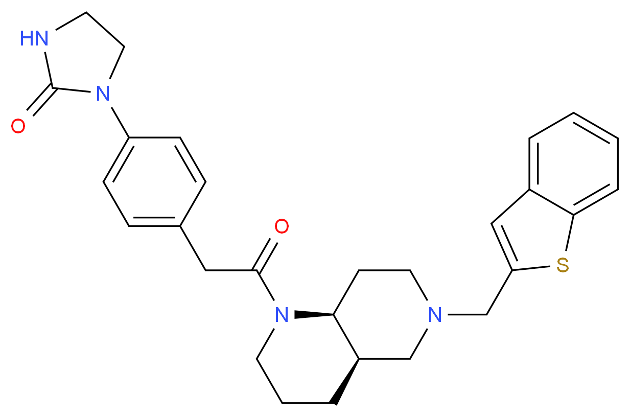 1-(4-{2-[(4aR*,8aS*)-6-(1-benzothien-2-ylmethyl)octahydro-1,6-naphthyridin-1(2H)-yl]-2-oxoethyl}phenyl)-2-imidazolidinone_分子结构_CAS_)