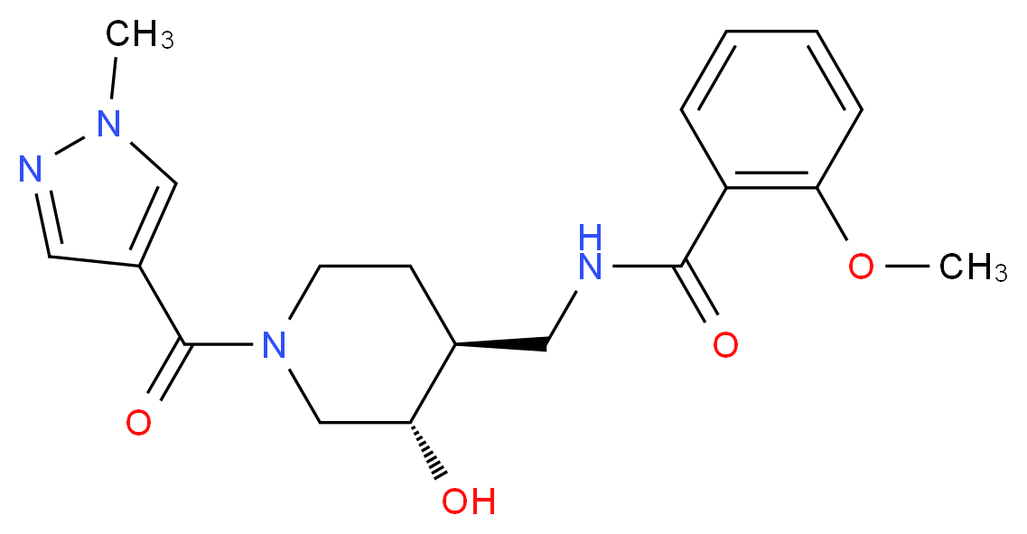 N-({(3S*,4S*)-3-hydroxy-1-[(1-methyl-1H-pyrazol-4-yl)carbonyl]piperidin-4-yl}methyl)-2-methoxybenzamide_分子结构_CAS_)