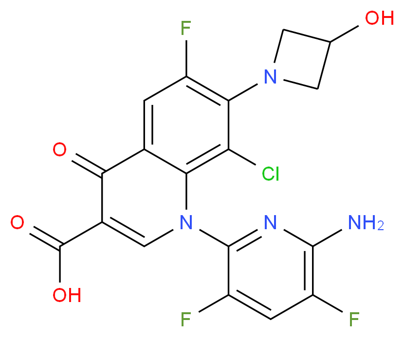 1-(6-amino-3,5-difluoropyridin-2-yl)-8-chloro-6-fluoro-7-(3-hydroxyazetidin-1-yl)-4-oxo-1,4-dihydroquinoline-3-carboxylic acid_分子结构_CAS_189279-58-1