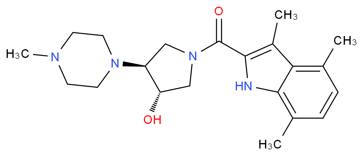 (3S*,4S*)-4-(4-methyl-1-piperazinyl)-1-[(3,4,7-trimethyl-1H-indol-2-yl)carbonyl]-3-pyrrolidinol_分子结构_CAS_)