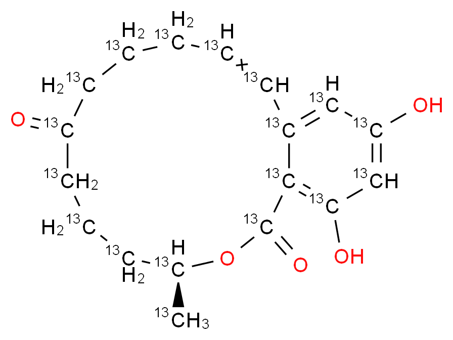 (3S)-14,16-dihydroxy-3-(<sup>1</sup><sup>3</sup>C)methyl-3,4,5,6,7,8,9,10-octahydro(1,3,4,5,6,7,8,9,10,11,12,12a,13,14,15,16,16a-<sup>1</sup><sup>3</sup>C<sub>1</sub><sub>7</sub>)-1H-2-benzoxacyclotetradecine-1,7-dione_分子结构_CAS_911392-43-3