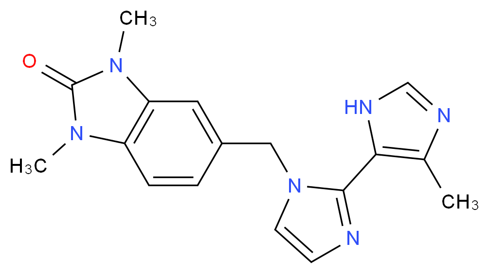 1,3-dimethyl-5-[(5'-methyl-1H,3'H-2,4'-biimidazol-1-yl)methyl]-1,3-dihydro-2H-benzimidazol-2-one_分子结构_CAS_)