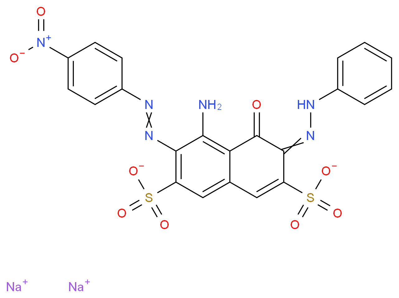 disodium 5-amino-6-[2-(4-nitrophenyl)diazen-1-yl]-4-oxo-3-(2-phenylhydrazin-1-ylidene)-3,4-dihydronaphthalene-2,7-disulfonate_分子结构_CAS_8005-03-6