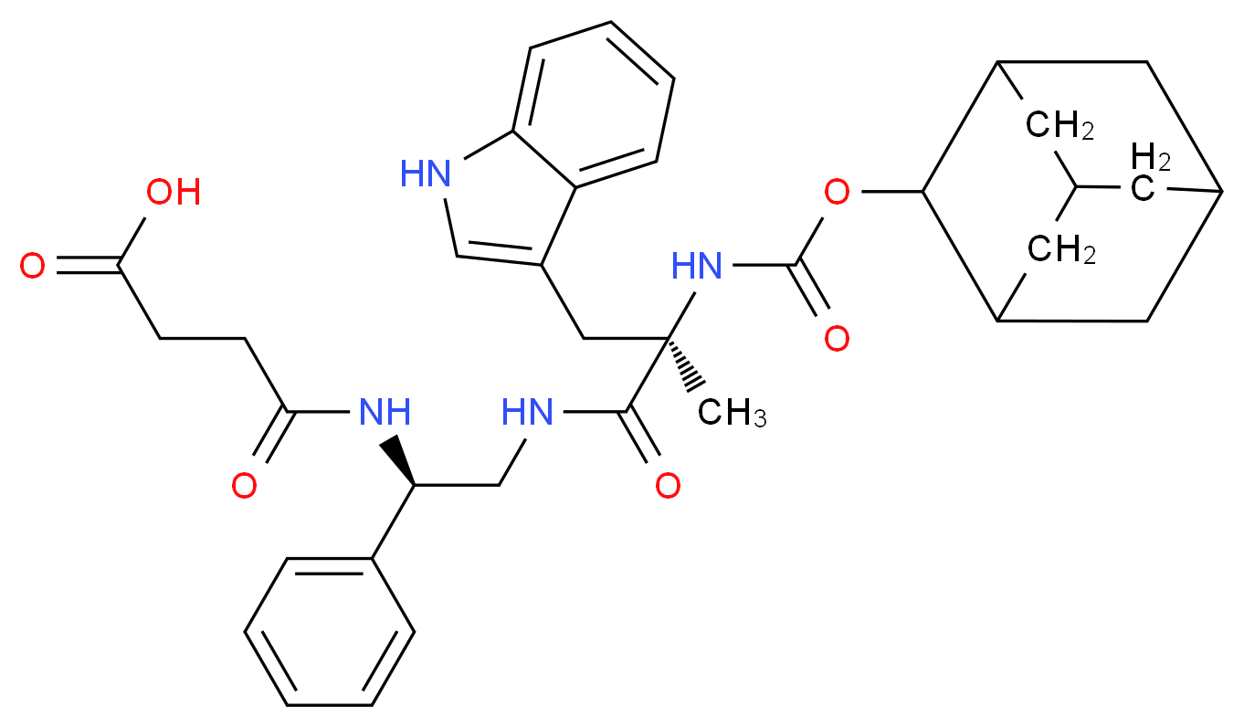 3-{[(1R)-2-[(2R)-2-{[(adamantan-2-yloxy)carbonyl]amino}-3-(1H-indol-3-yl)-2-methylpropanamido]-1-phenylethyl]carbamoyl}propanoic acid_分子结构_CAS_130332-27-3