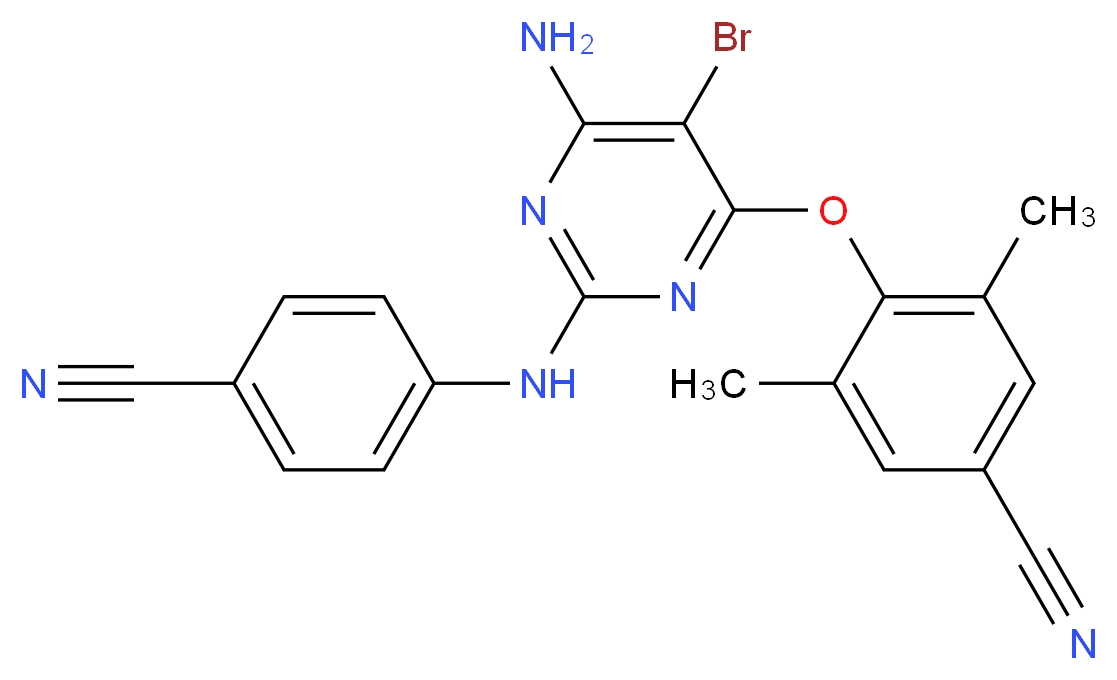 4-({6-AMINO-5-BROMO-2-[(4-CYANOPHENYL)AMINO]PYRIMIDIN-4-YL}OXY)-3,5-DIMETHYLBENZONITRILE_分子结构_CAS_)