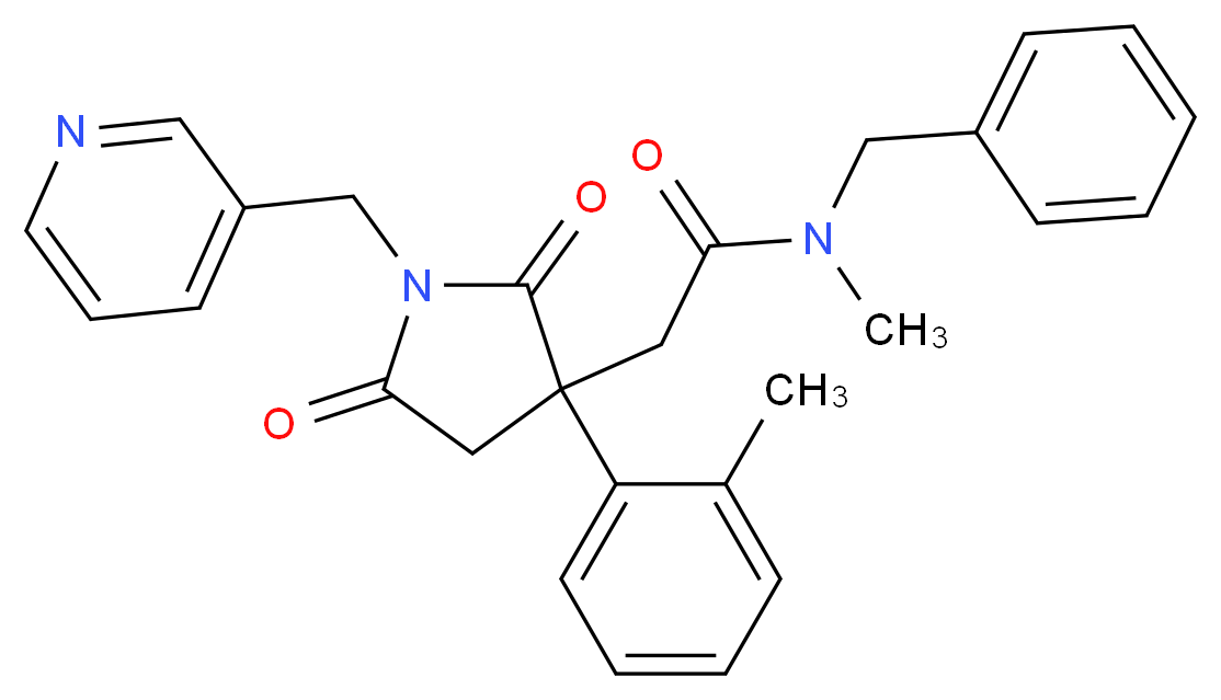 N-benzyl-N-methyl-2-[3-(2-methylphenyl)-2,5-dioxo-1-(3-pyridinylmethyl)-3-pyrrolidinyl]acetamide_分子结构_CAS_)