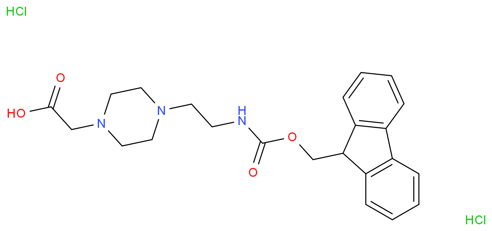 4-[2-(Fmoc-氨基)乙基]哌嗪-1-基乙酸 二盐酸盐_分子结构_CAS_204320-65-0)