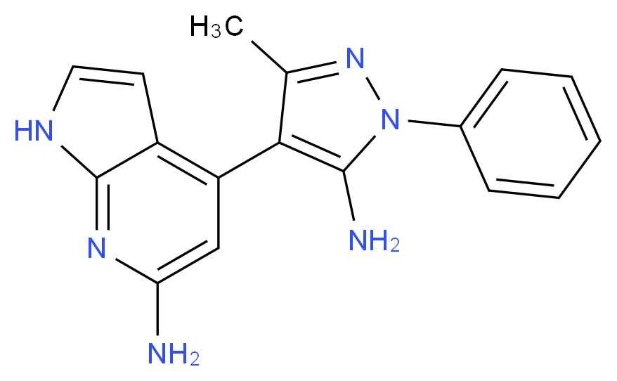 4-(5-amino-3-methyl-1-phenyl-1H-pyrazol-4-yl)-1H-pyrrolo[2,3-b]pyridin-6-amine_分子结构_CAS_)