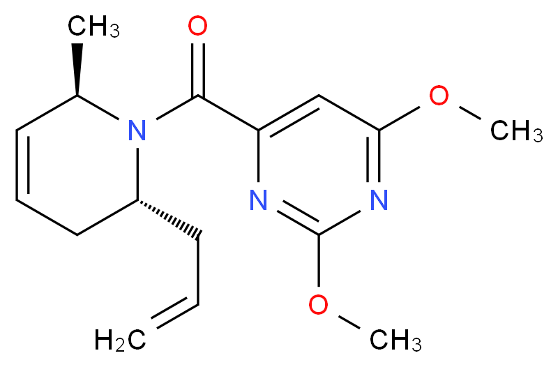 4-{[(2R*,6R*)-2-allyl-6-methyl-3,6-dihydropyridin-1(2H)-yl]carbonyl}-2,6-dimethoxypyrimidine_分子结构_CAS_)