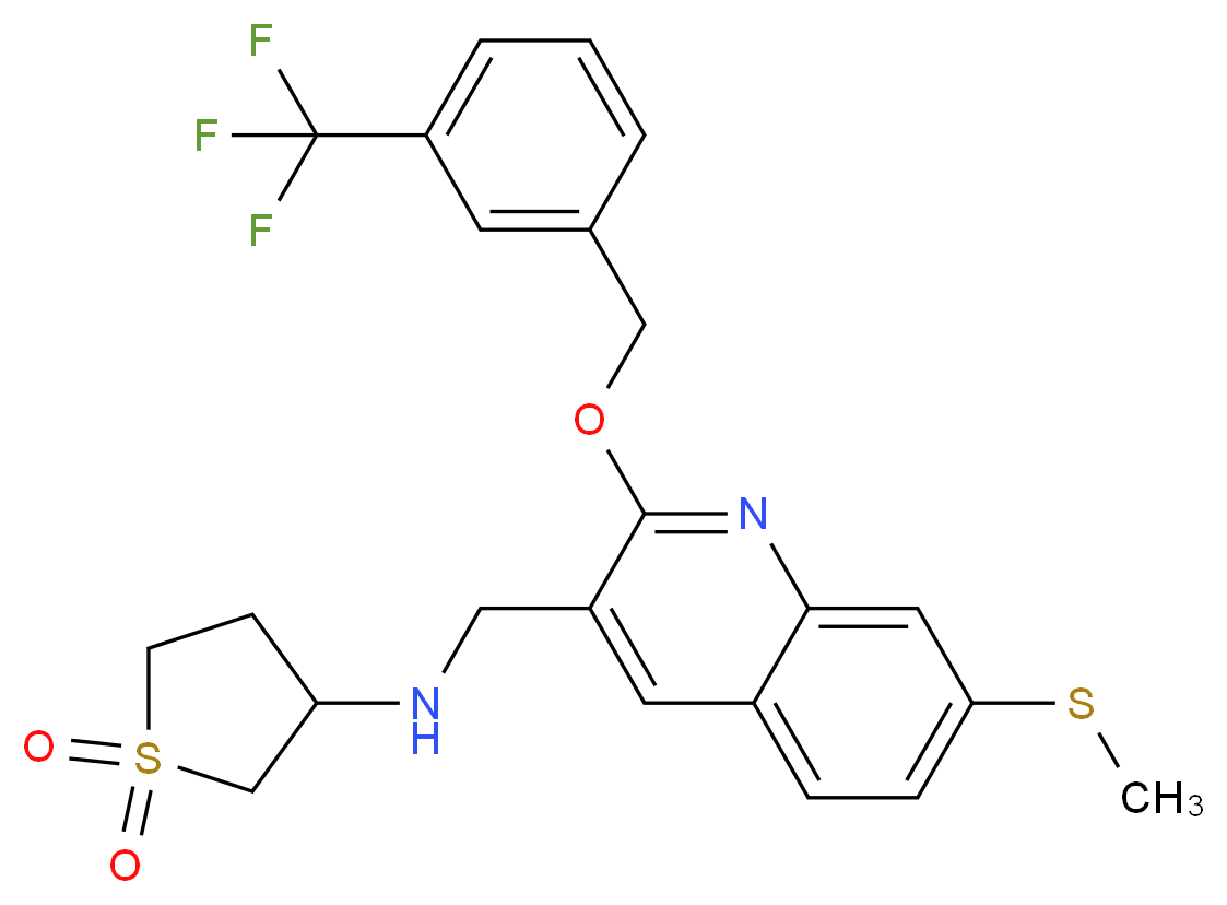 (1,1-dioxidotetrahydro-3-thienyl)[(7-(methylthio)-2-{[3-(trifluoromethyl)benzyl]oxy}-3-quinolinyl)methyl]amine_分子结构_CAS_)