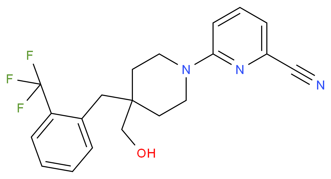 6-{4-(hydroxymethyl)-4-[2-(trifluoromethyl)benzyl]piperidin-1-yl}pyridine-2-carbonitrile_分子结构_CAS_)