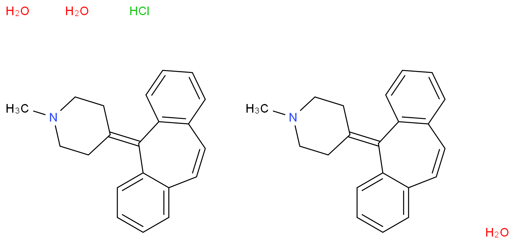 bis(1-methyl-4-{tricyclo[9.4.0.0<sup>3</sup>,<sup>8</sup>]pentadeca-1(11),3,5,7,9,12,14-heptaen-2-ylidene}piperidine) trihydrate hydrochloride_分子结构_CAS_41354-29-4