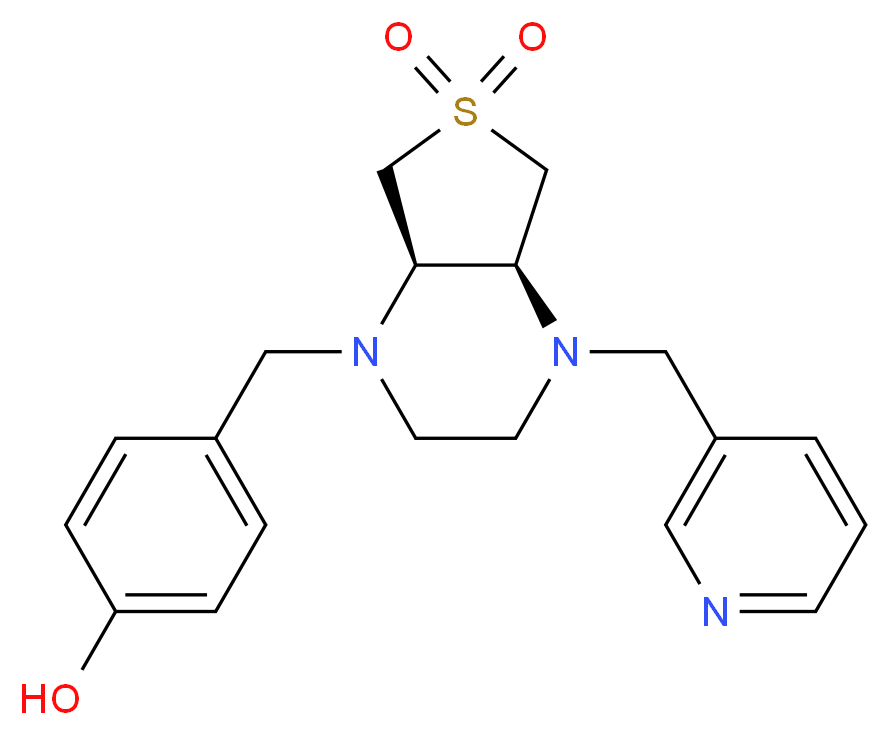4-{[(4aS*,7aR*)-6,6-dioxido-4-(3-pyridinylmethyl)hexahydrothieno[3,4-b]pyrazin-1(2H)-yl]methyl}phenol_分子结构_CAS_)
