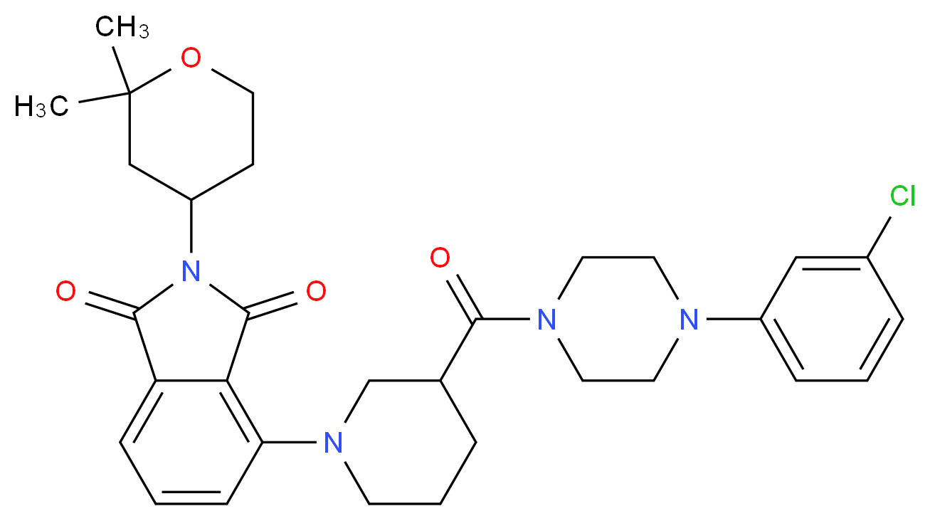 4-(3-{[4-(3-chlorophenyl)-1-piperazinyl]carbonyl}-1-piperidinyl)-2-(2,2-dimethyltetrahydro-2H-pyran-4-yl)-1H-isoindole-1,3(2H)-dione_分子结构_CAS_)