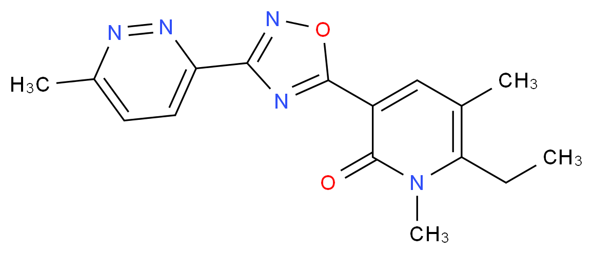 6-ethyl-1,5-dimethyl-3-[3-(6-methyl-3-pyridazinyl)-1,2,4-oxadiazol-5-yl]-2(1H)-pyridinone_分子结构_CAS_)