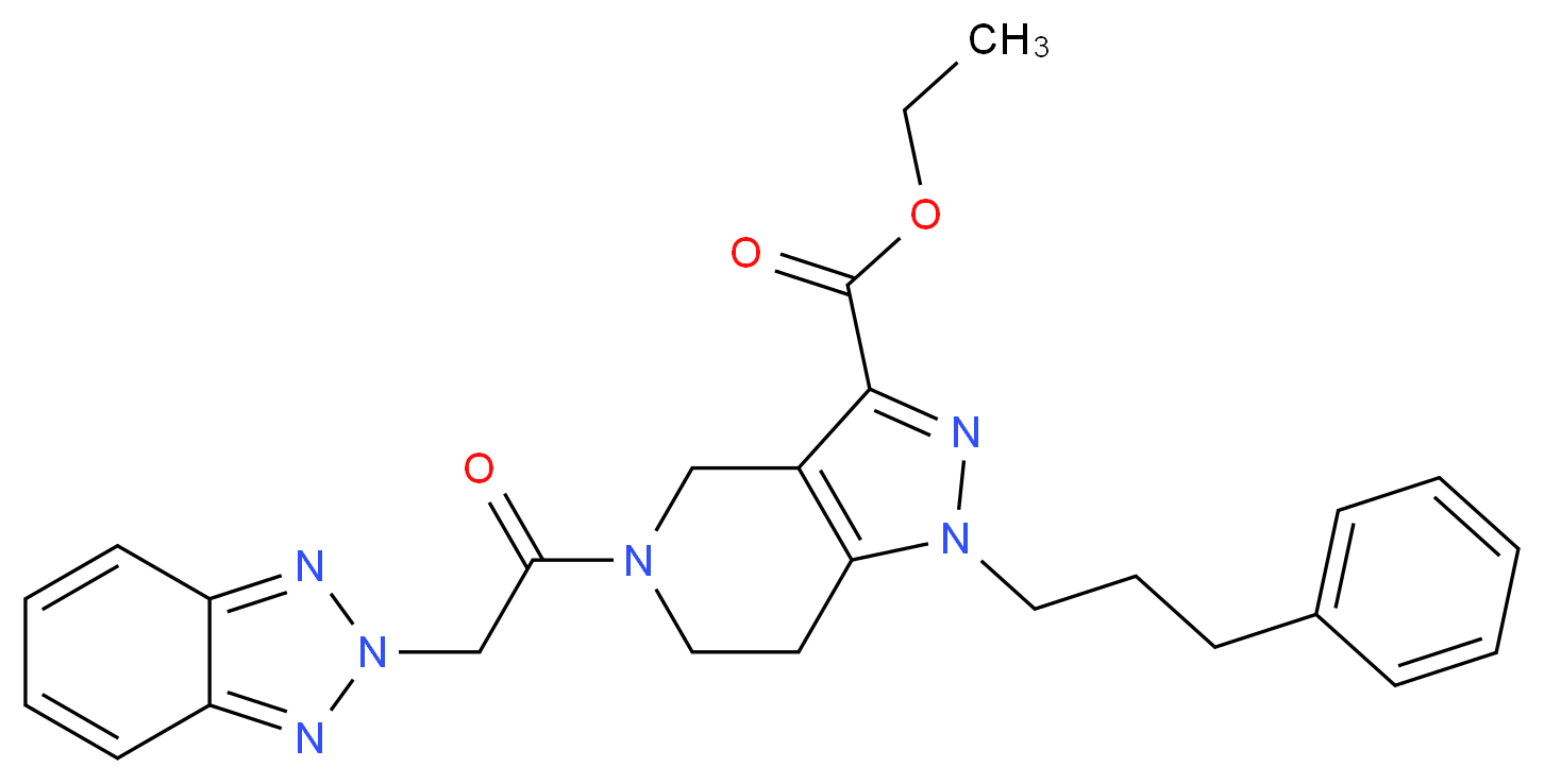 ethyl 5-(2H-1,2,3-benzotriazol-2-ylacetyl)-1-(3-phenylpropyl)-4,5,6,7-tetrahydro-1H-pyrazolo[4,3-c]pyridine-3-carboxylate_分子结构_CAS_)