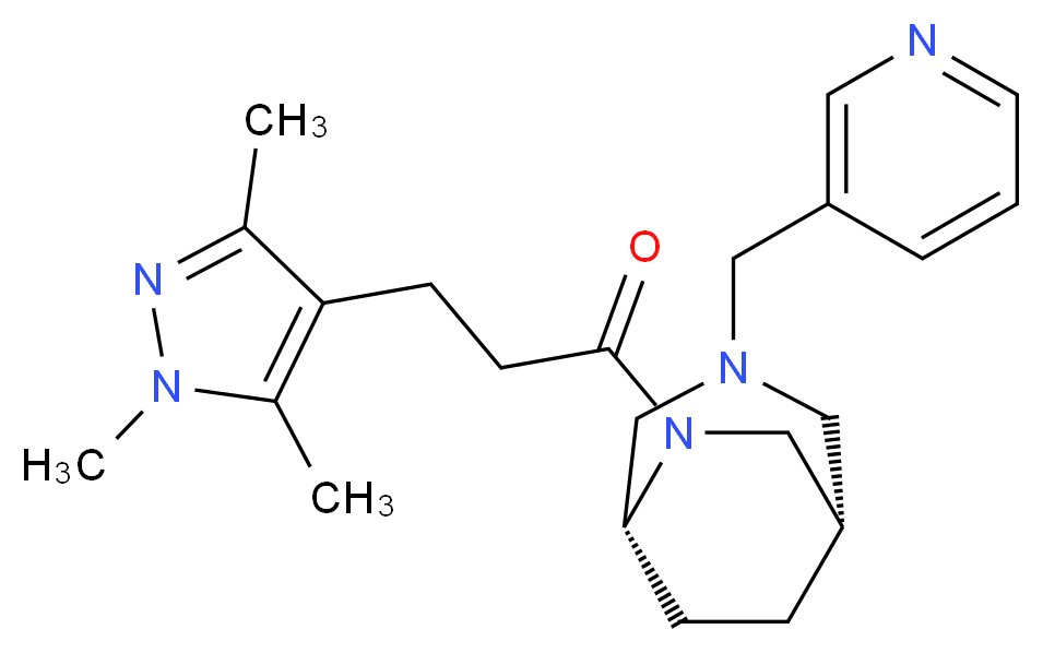 (1S*,5R*)-3-(pyridin-3-ylmethyl)-6-[3-(1,3,5-trimethyl-1H-pyrazol-4-yl)propanoyl]-3,6-diazabicyclo[3.2.2]nonane_分子结构_CAS_)