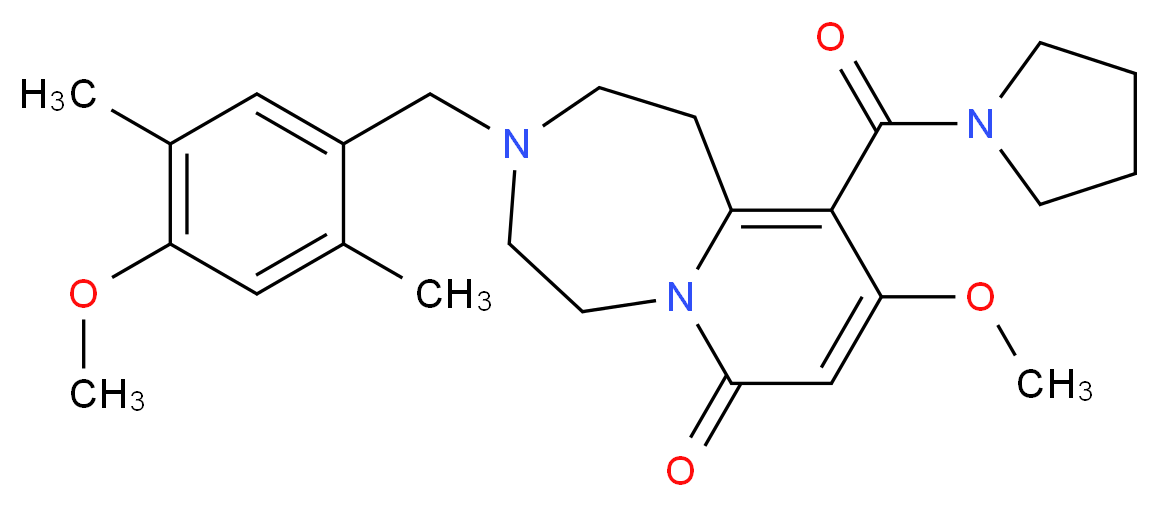 9-methoxy-3-(4-methoxy-2,5-dimethylbenzyl)-10-(1-pyrrolidinylcarbonyl)-2,3,4,5-tetrahydropyrido[1,2-d][1,4]diazepin-7(1H)-one_分子结构_CAS_)