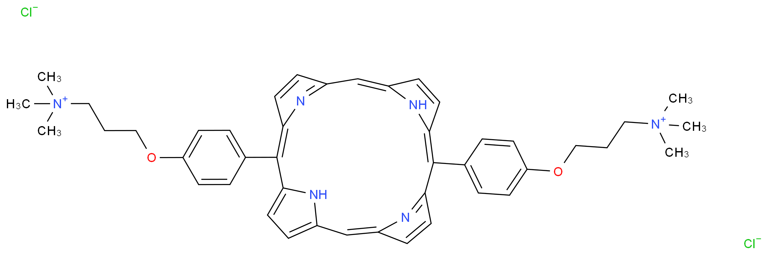 trimethyl({3-[4-(12-{4-[3-(trimethylazaniumyl)propoxy]phenyl}-21,22,23,24-tetraazapentacyclo[16.2.1.1<sup>3</sup>,<sup>6</sup>.1<sup>8</sup>,<sup>1</sup><sup>1</sup>.1<sup>1</sup><sup>3</sup>,<sup>1</sup><sup>6</sup>]tetracosa-1,3(24),4,6,8,10,12,14,16(22),17,19-undecaen-2-yl)phenoxy]propyl})azanium dichloride_分子结构_CAS_718638-68-7