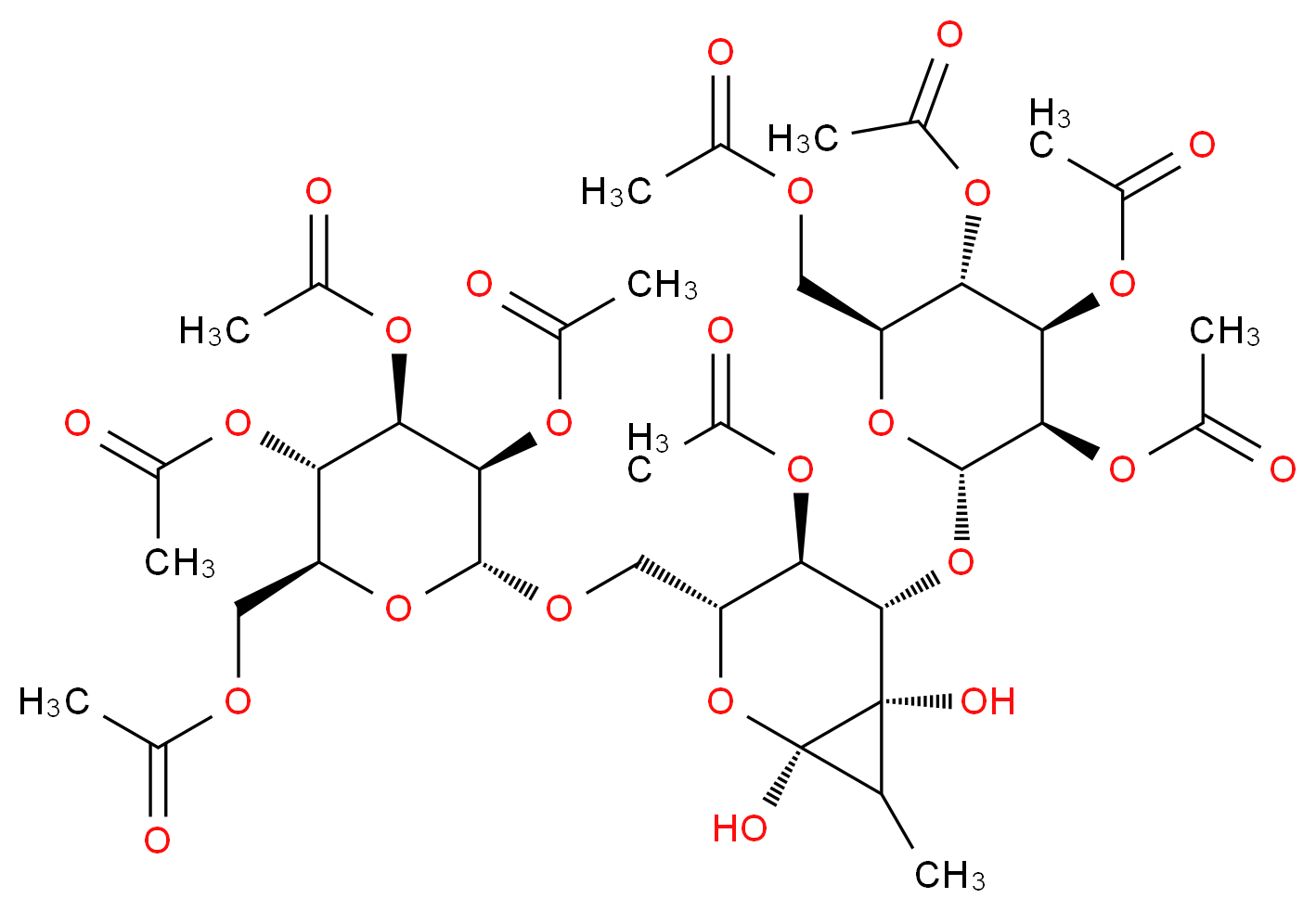 4-O-ACETYL-3,6-DI-O-(2,3,4,6-TETRA-O-ACETYL-A-D-MANNOPYRANOSYL)-1,2-ETHYLIDENE-B-D-MANNOPYRANOSE_分子结构_CAS_230953-17-0)