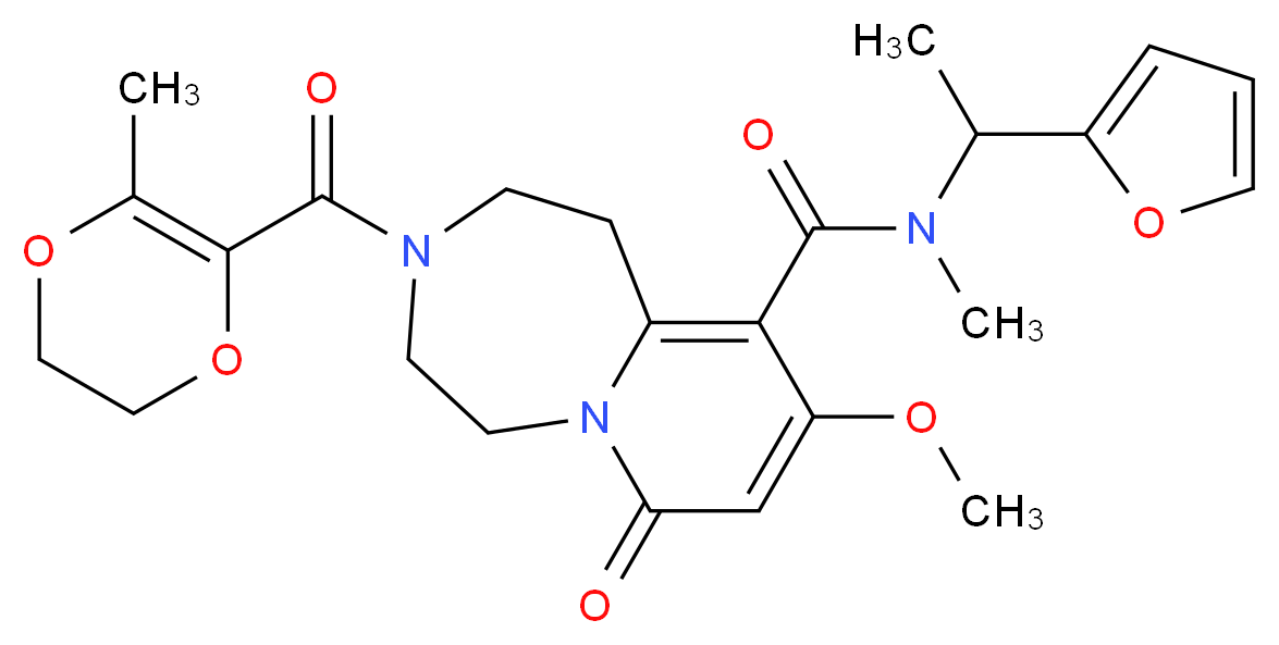 N-[1-(2-furyl)ethyl]-9-methoxy-N-methyl-3-[(3-methyl-5,6-dihydro-1,4-dioxin-2-yl)carbonyl]-7-oxo-1,2,3,4,5,7-hexahydropyrido[1,2-d][1,4]diazepine-10-carboxamide_分子结构_CAS_)