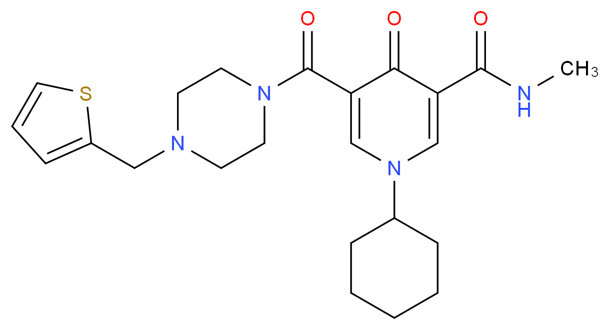 1-cyclohexyl-N-methyl-4-oxo-5-{[4-(2-thienylmethyl)-1-piperazinyl]carbonyl}-1,4-dihydro-3-pyridinecarboxamide_分子结构_CAS_)