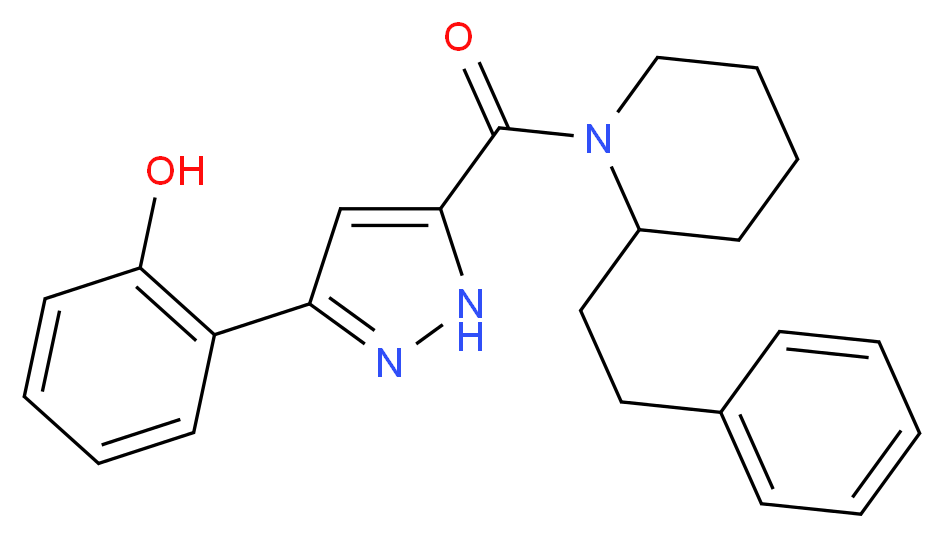 2-(5-{[2-(2-phenylethyl)-1-piperidinyl]carbonyl}-1H-pyrazol-3-yl)phenol_分子结构_CAS_)