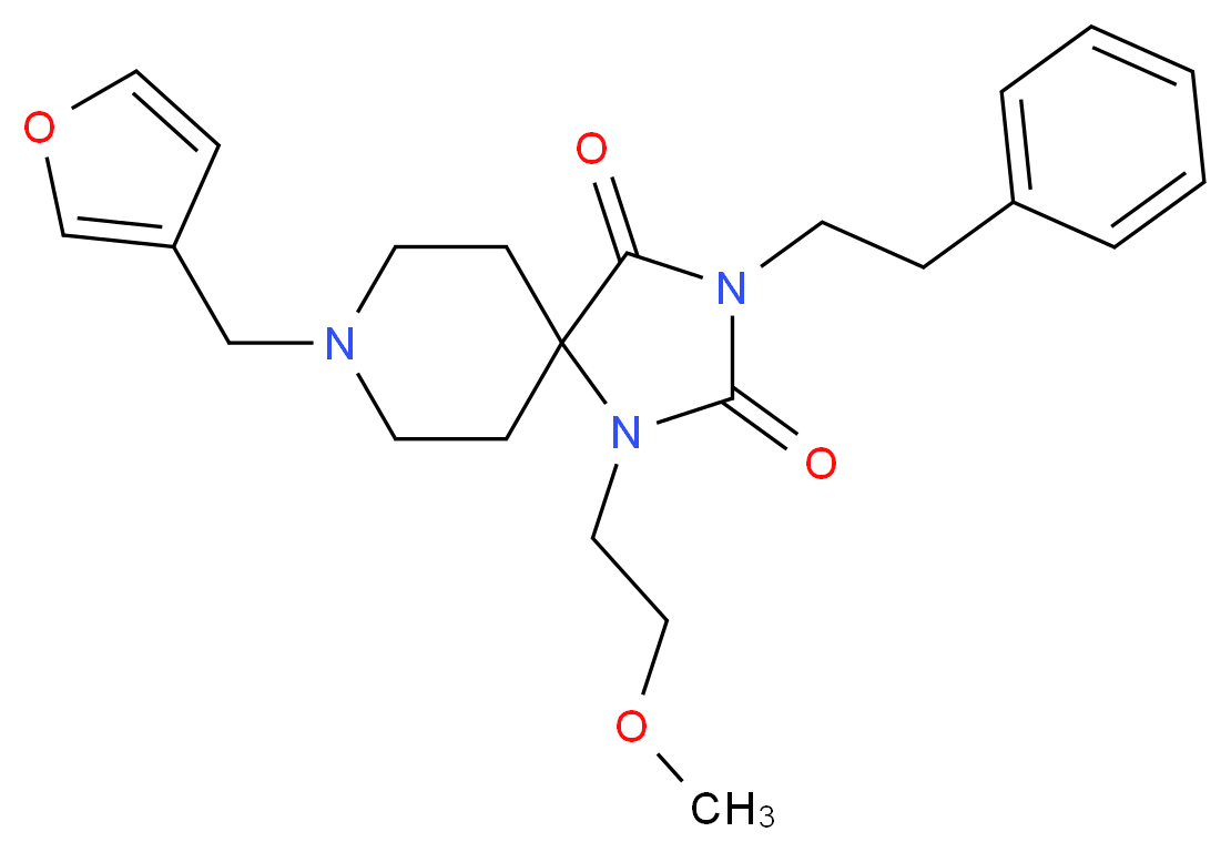 8-(3-furylmethyl)-1-(2-methoxyethyl)-3-(2-phenylethyl)-1,3,8-triazaspiro[4.5]decane-2,4-dione_分子结构_CAS_)