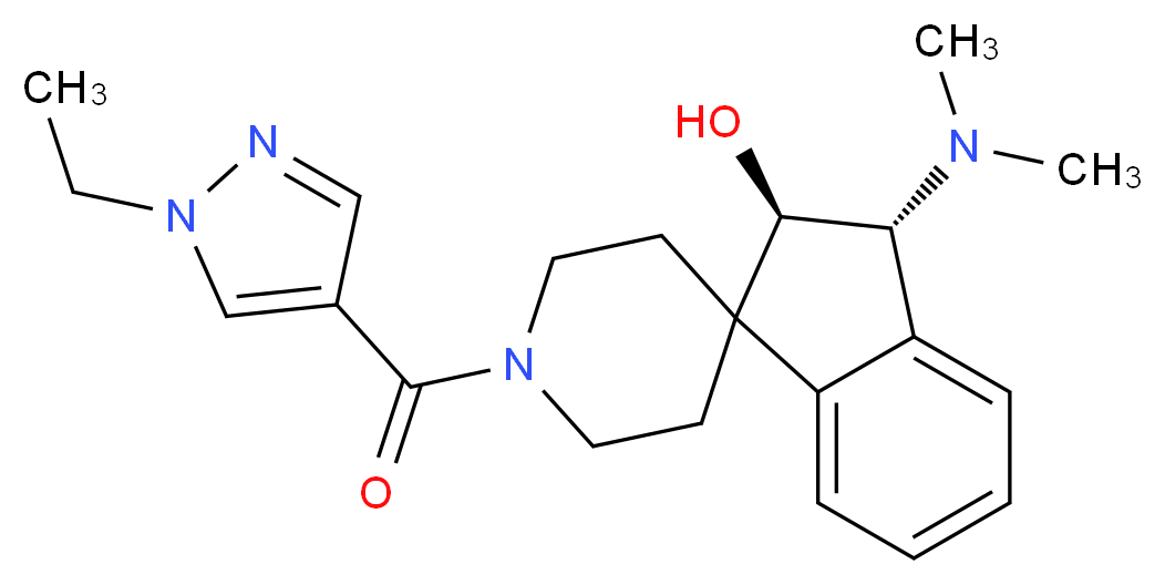 (2R*,3R*)-3-(dimethylamino)-1'-[(1-ethyl-1H-pyrazol-4-yl)carbonyl]-2,3-dihydrospiro[indene-1,4'-piperidin]-2-ol_分子结构_CAS_)