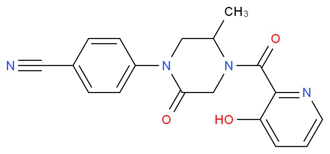 4-{4-[(3-hydroxy-2-pyridinyl)carbonyl]-5-methyl-2-oxo-1-piperazinyl}benzonitrile_分子结构_CAS_)