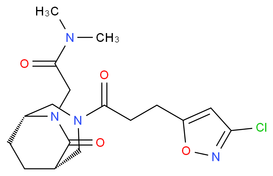 2-{(1S*,5R*)-3-[3-(3-chloroisoxazol-5-yl)propanoyl]-7-oxo-3,6-diazabicyclo[3.2.2]non-6-yl}-N,N-dimethylacetamide_分子结构_CAS_)