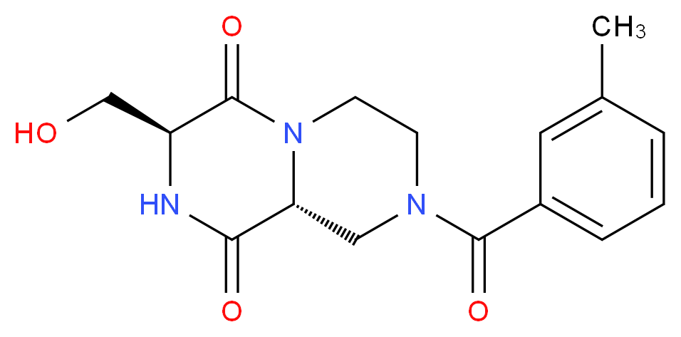 (3S,9aR)-3-(hydroxymethyl)-8-(3-methylbenzoyl)tetrahydro-2H-pyrazino[1,2-a]pyrazine-1,4(3H,6H)-dione_分子结构_CAS_)