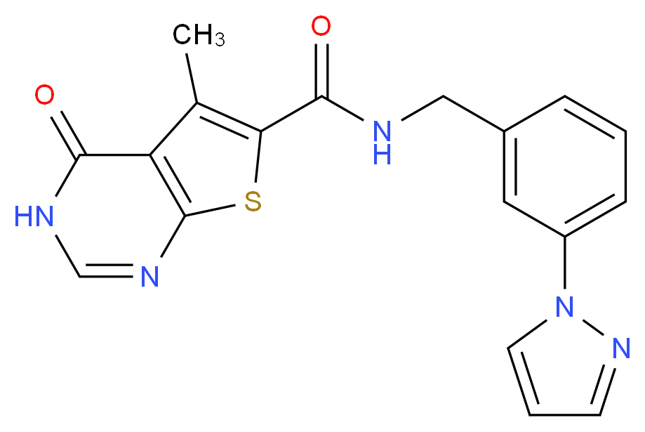 5-methyl-4-oxo-N-[3-(1H-pyrazol-1-yl)benzyl]-3,4-dihydrothieno[2,3-d]pyrimidine-6-carboxamide_分子结构_CAS_)