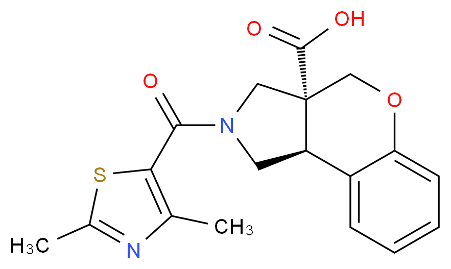 (3aR*,9bR*)-2-[(2,4-dimethyl-1,3-thiazol-5-yl)carbonyl]-1,2,3,9b-tetrahydrochromeno[3,4-c]pyrrole-3a(4H)-carboxylic acid_分子结构_CAS_)