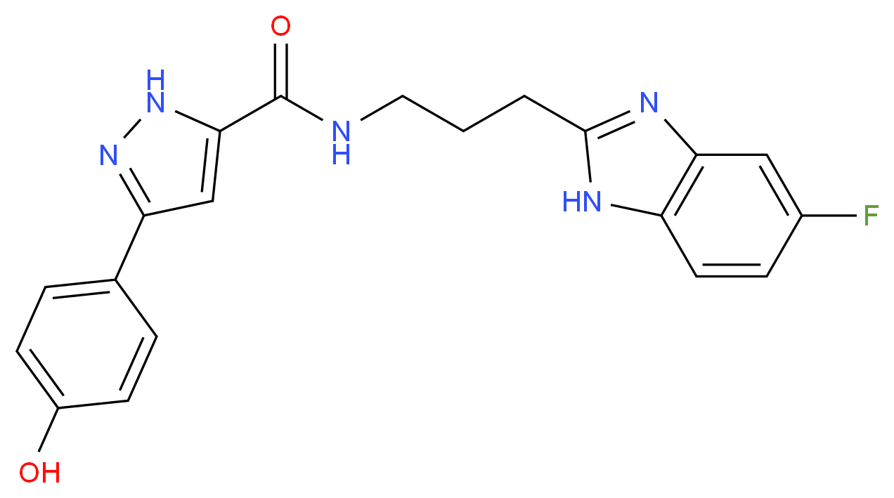 N-[3-(5-fluoro-1H-benzimidazol-2-yl)propyl]-3-(4-hydroxyphenyl)-1H-pyrazole-5-carboxamide_分子结构_CAS_)