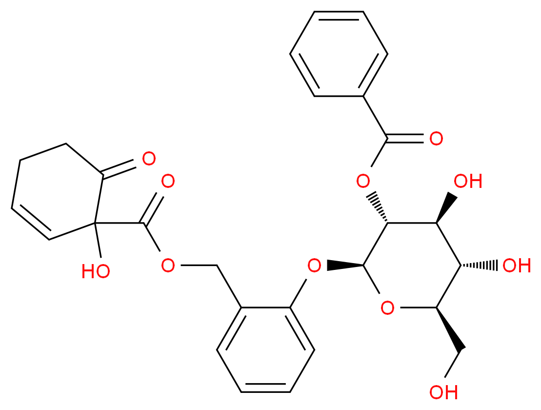 (2S,3R,4S,5S,6R)-4,5-dihydroxy-2-{2-[(1-hydroxy-6-oxocyclohex-2-ene-1-carbonyloxy)methyl]phenoxy}-6-(hydroxymethyl)oxan-3-yl benzoate_分子结构_CAS_29836-40-6