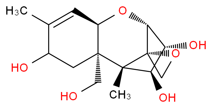 (1'S,2S,2'R,7'R,9'R,10'R,11'S)-2'-(hydroxymethyl)-1',5'-dimethyl-8'-oxaspiro[oxirane-2,12'-tricyclo[7.2.1.0<sup>2</sup>,<sup>7</sup>]dodecan]-5'-ene-4',10',11'-triol_分子结构_CAS_34114-99-3