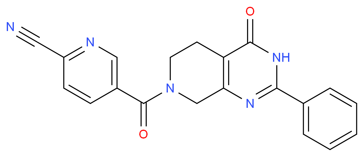 5-[(4-oxo-2-phenyl-4,5,6,8-tetrahydropyrido[3,4-d]pyrimidin-7(3H)-yl)carbonyl]pyridine-2-carbonitrile_分子结构_CAS_)